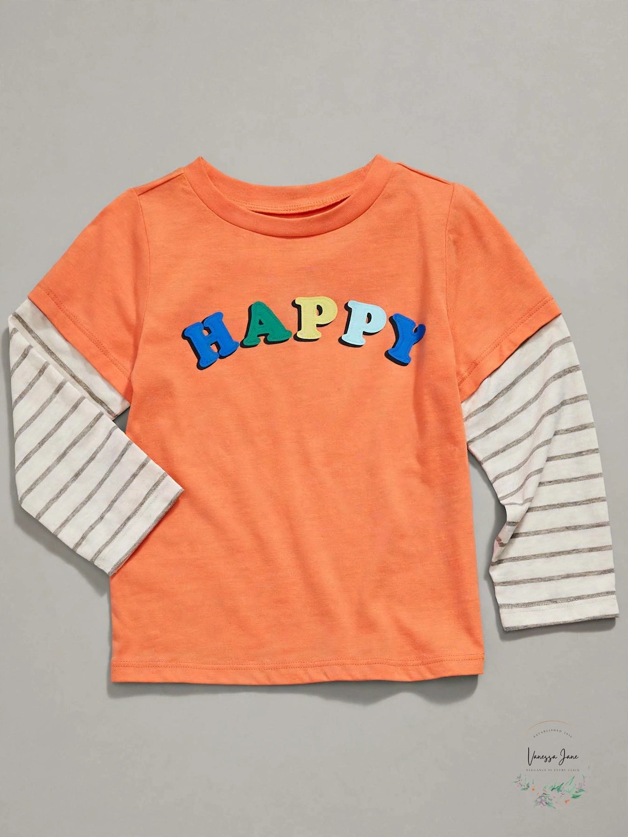First Impressions Baby Boys' Happy Layered-Look Long-Sleeve T-Shirt – Orange
