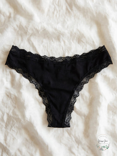 JENNI Women’s Lace-Trim Thong – Black or Beige