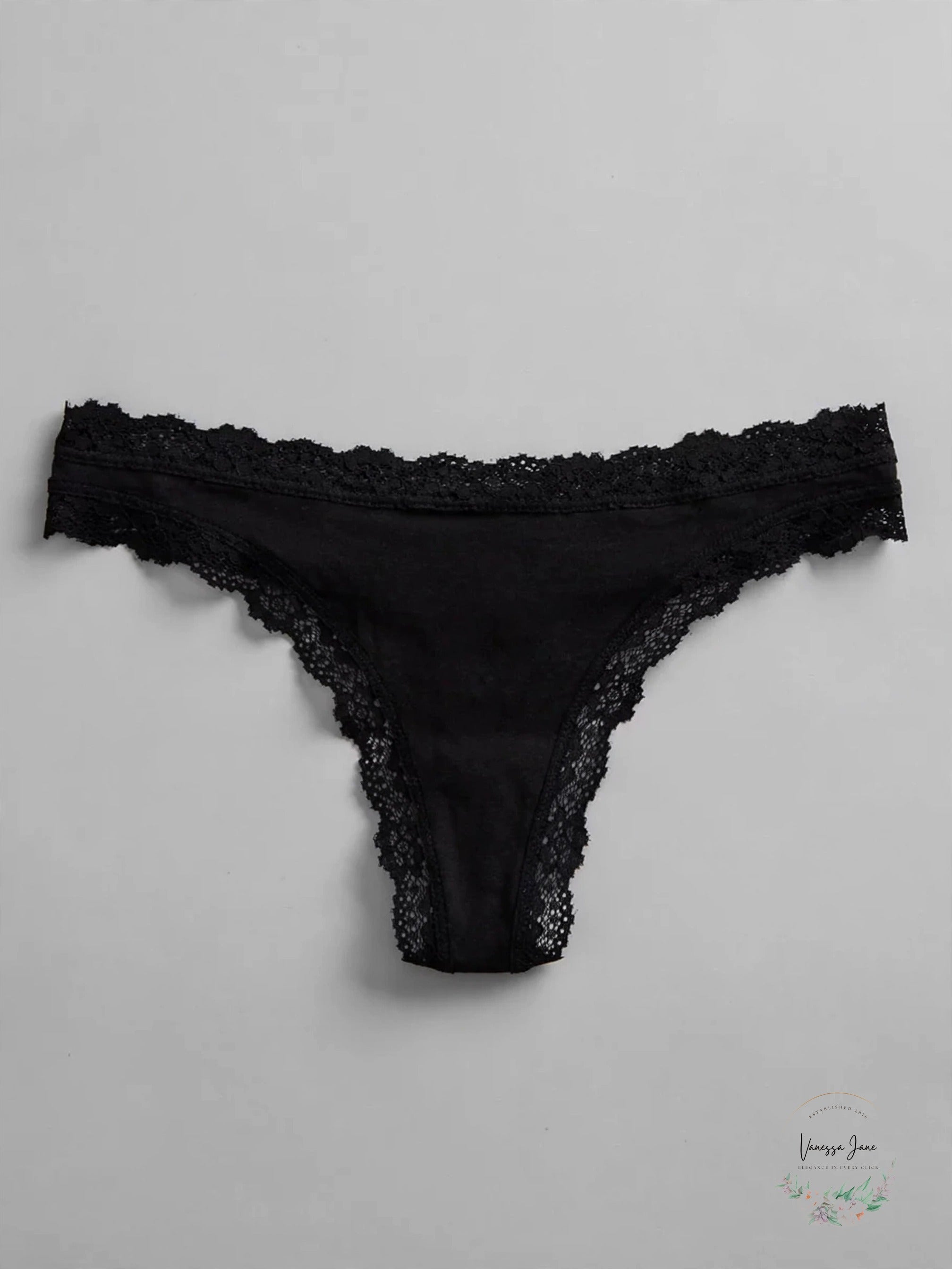 JENNI Women’s Lace-Trim Thong – Black or Beige