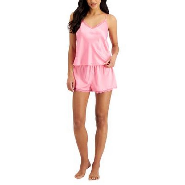 INC Lace-Trim Cami and Shorts Pajama Set, Pink Gemstone