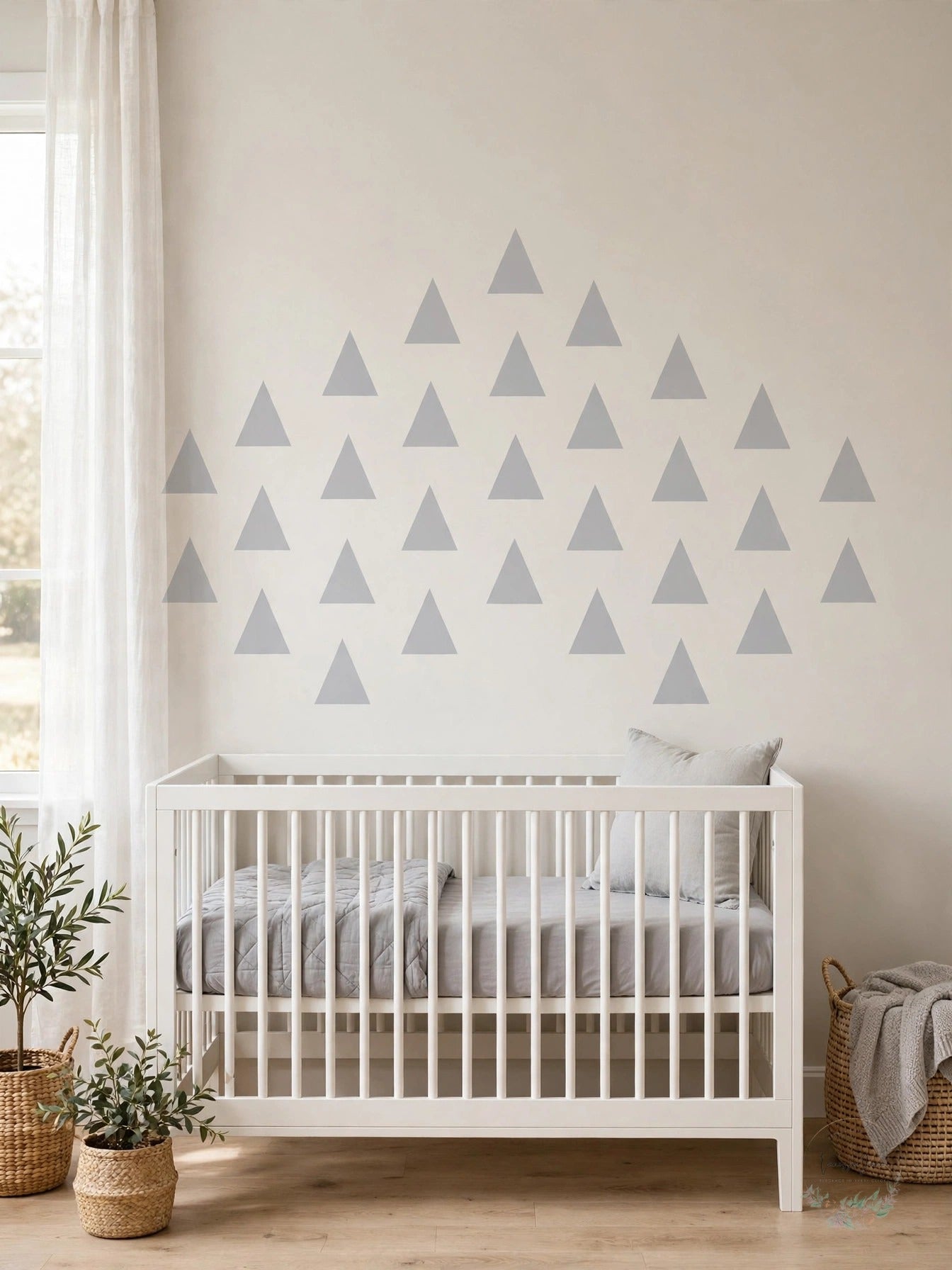 Wall Pops WPK1805 gray teepee triangle wall decals in nursery - lifestyle