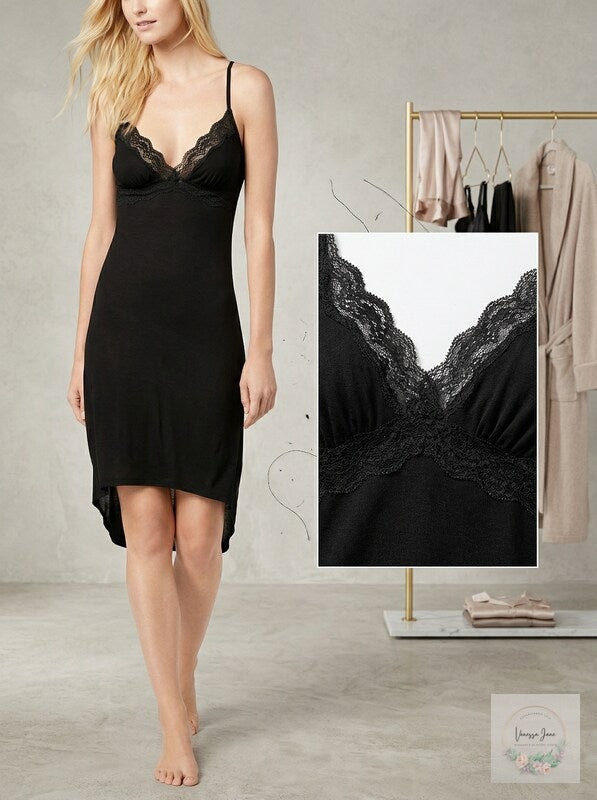 INC Lace-Neckline Ribbed Chemise, Size XS