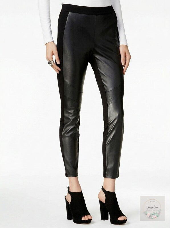 Bar III Women's Faux Leather Mixed Media Ankle Pants, Size X-Small