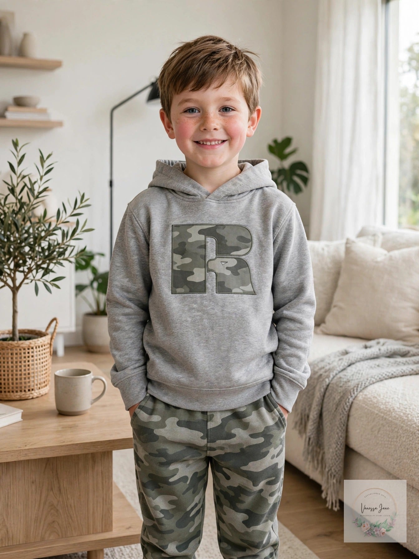 Russell Athletic Boys Grey Camo Hoodie & Pants Set, Size 6
