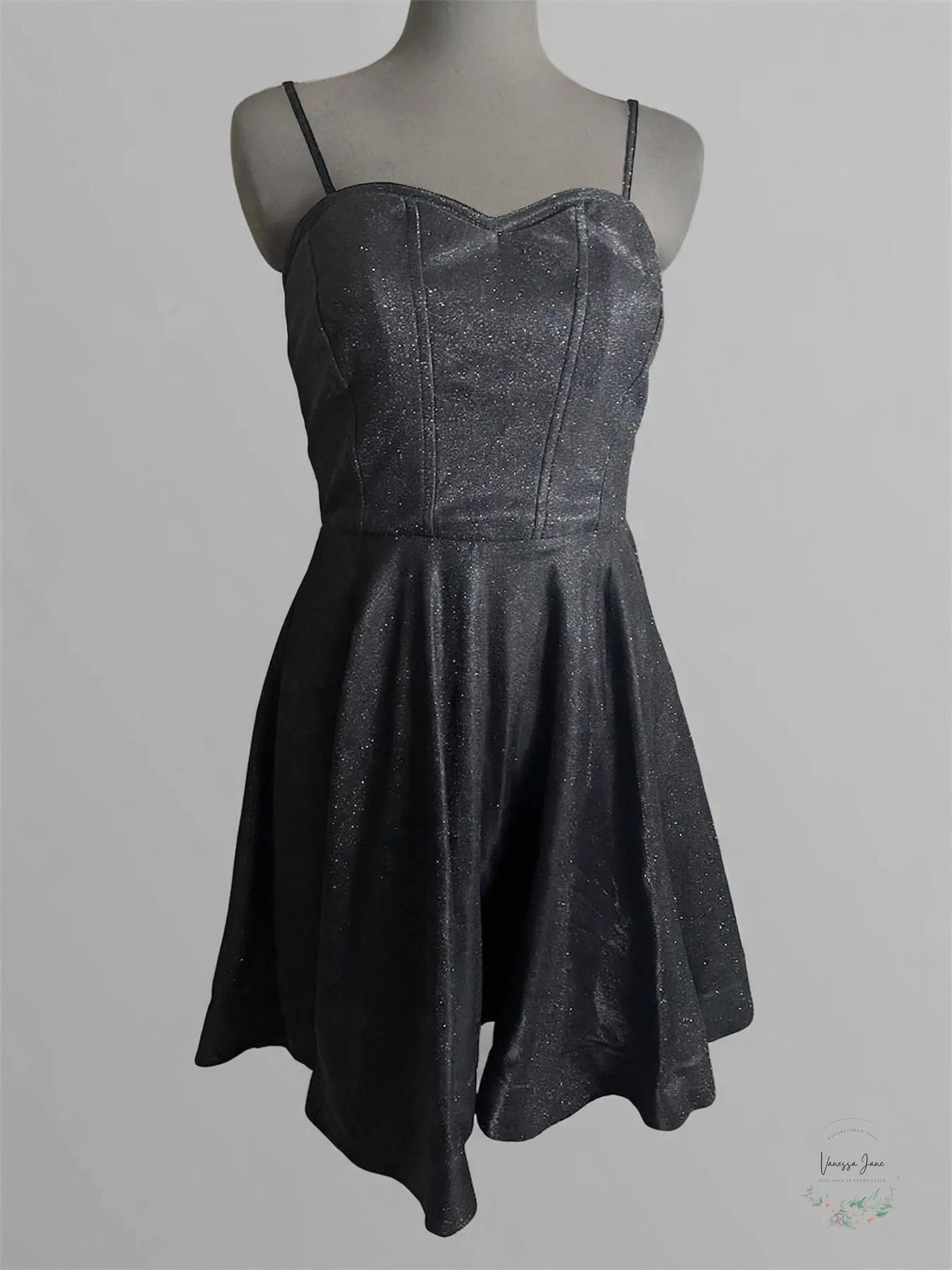 Wow Couture black lurex fit and flare dress stock photo