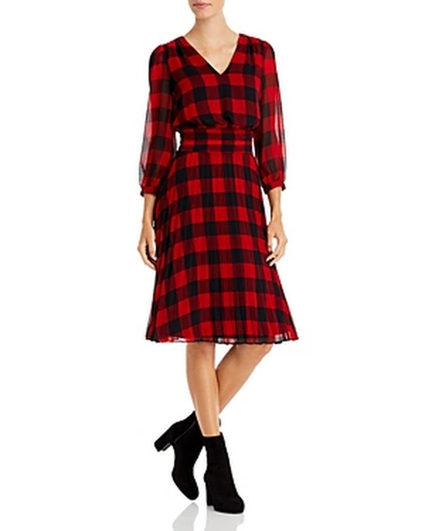 Karl Lagerfeld Paris Plaid Chiffon MIDI Dress, Size 8