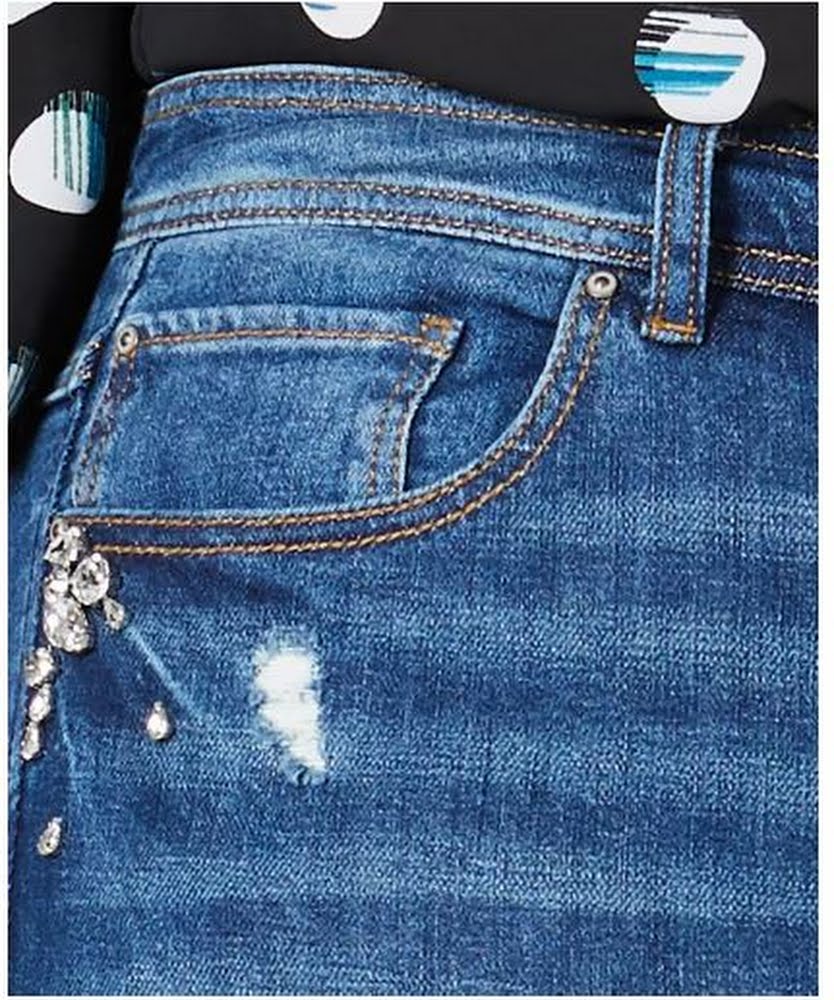 I.N.C. Plus Size Embellished Distressed Skinny Jeans, Size 24W