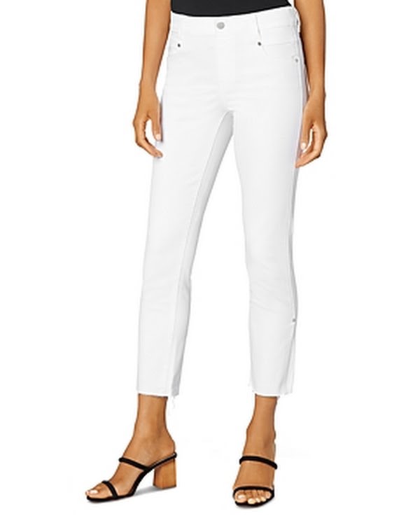 Liverpool Womens Gia Glider Denim Frayed Hem Skinny Crop Jeans, White, 6