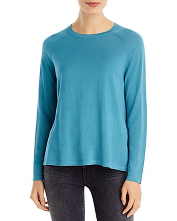 Eileen Fisher Women's Raglan-Sleeve Crewneck Top, Large, Blue or White