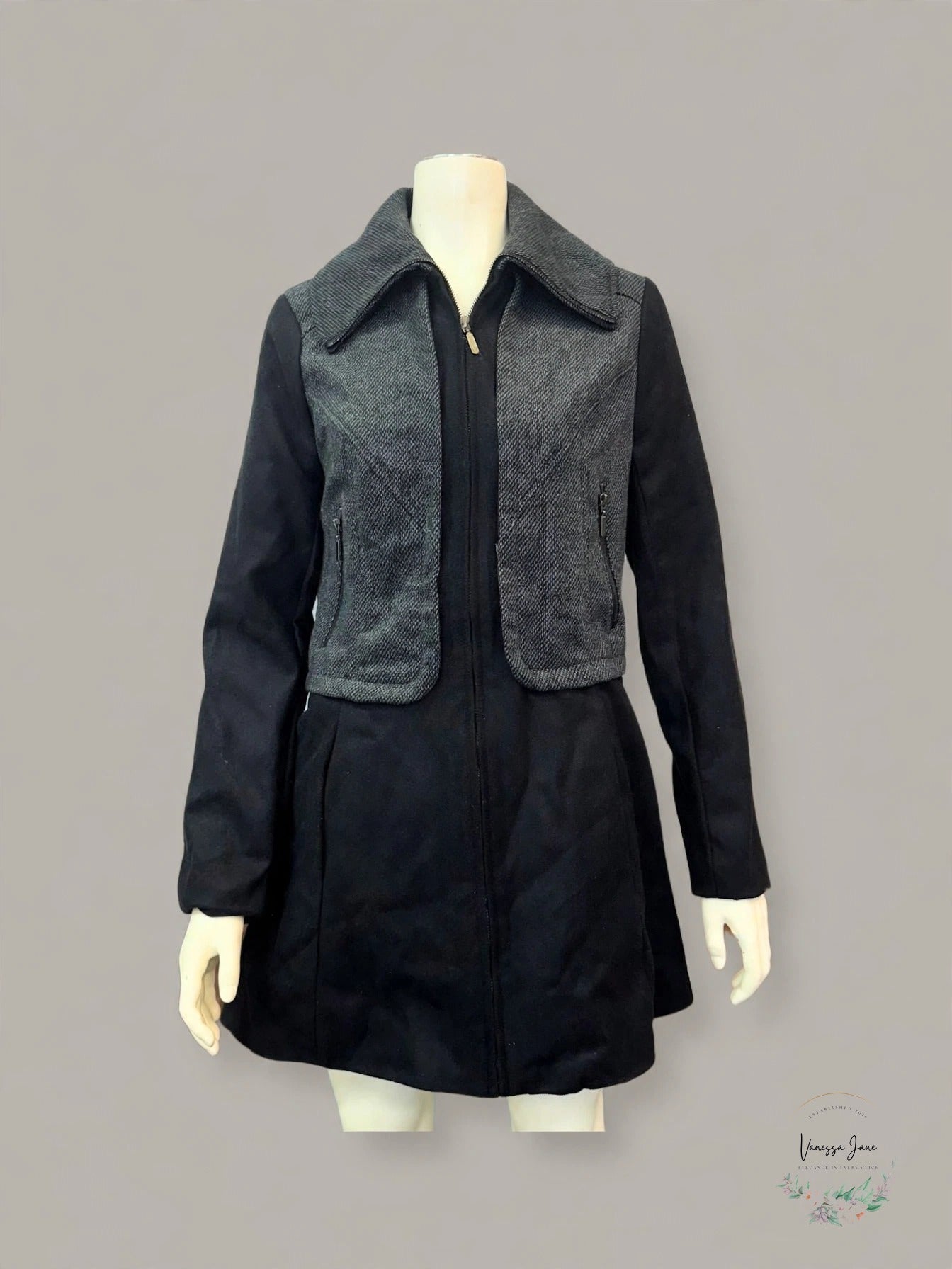 Yoki Women's Black & Gray Zip-Front Coat Size L - stock
