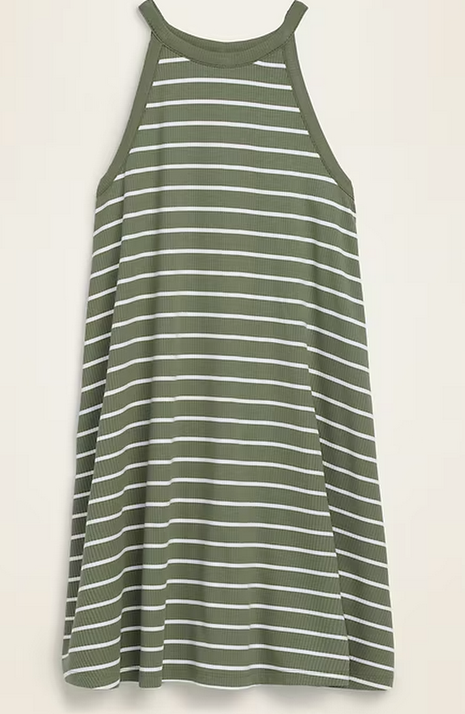 Old Navy High-Neck Striped Rib-Knit Sleeveless Swing Dress, Size Large