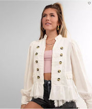 Free People Ariana Lace Trim Linen Jacket, Size XL