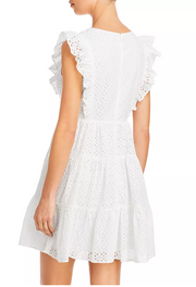 Aqua Eyelet Sleeveless Dress, White, Size Small