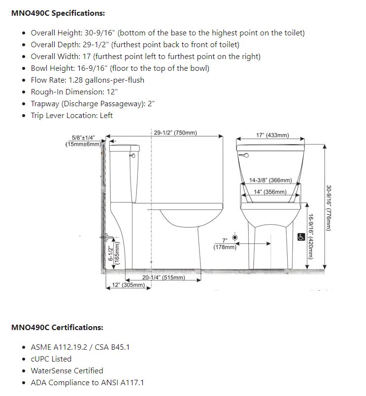 Miseno Bella Two-Piece High Efficiency Toilet With Elongated Chair