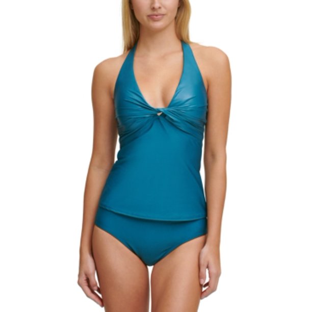 DKNY Twist-Front Halter Tankini Swim Top