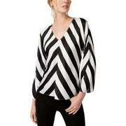 INC Womens Striped V-Neck Blouse, Size XL
