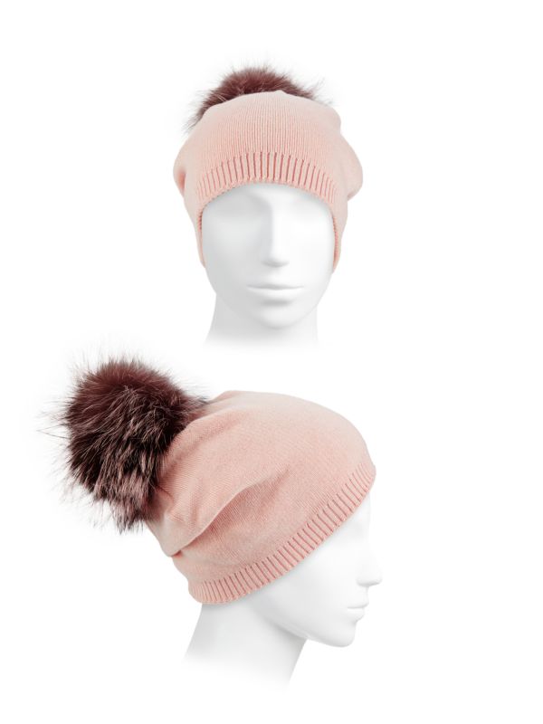 Kyi Kyi Cashmere Faux Fur Pom Pom Hat