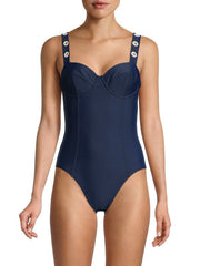 DKNY Womens V-Neck One-Piece Swimsuit, Size 10