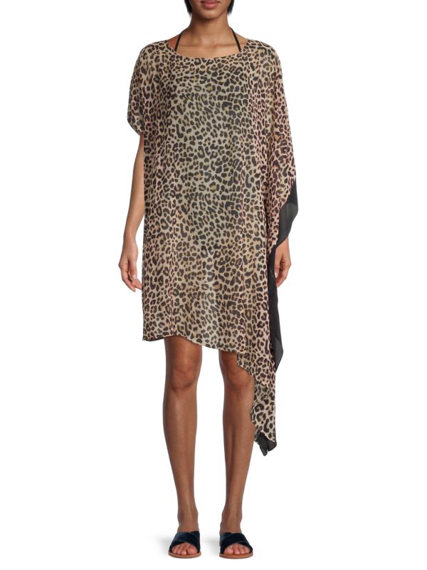 DKNY Women’s Leopard-Print Asymmetrical Dress – Suntan – Size S/M