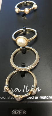 I.n.c. Gold-Tone 4-Pc. Set Pave & Imitation Pearl Stackable Rings, Size 8
