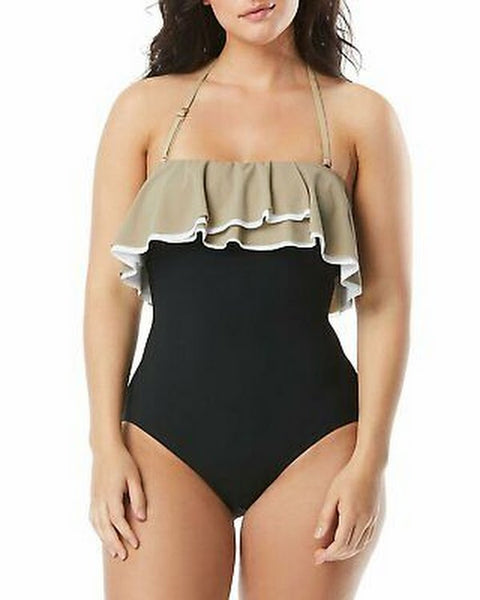 Coco Reef Contours Ruffled Bandeau Color block One-Piece Swim suit