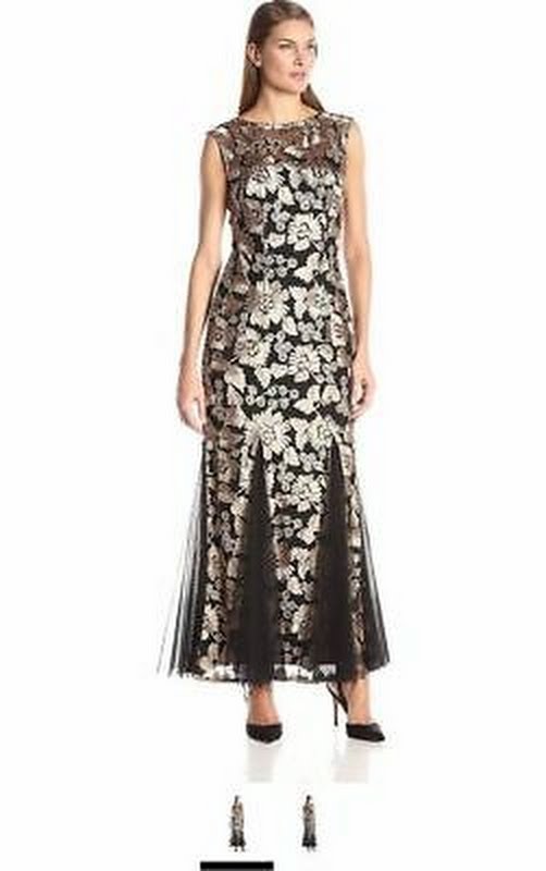 Alex Evenings Women's Embroidered Dress with Illusion Neckline, Size 18