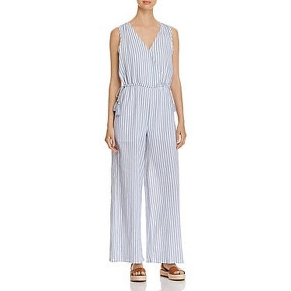 Cupio Womens Stripe Wide-Leg Jumpsuit Blue, Large