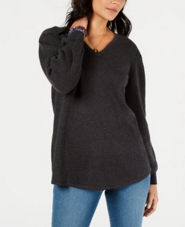 Style & Co Petite V-Neck Blouson Sweater, Size Medium