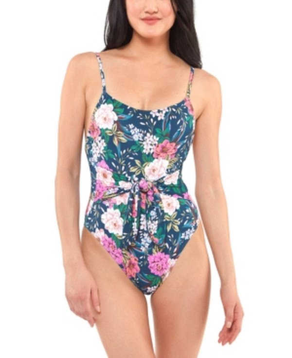 Jessica Simpson Womens Gardenia Paradise Tie-Waist One-Piece Swimsuit