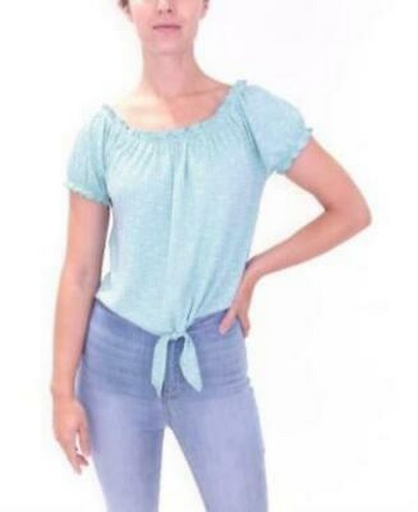 Crave Fame Juniors Puff-Sleeve Off Shoulder Tie-Front Top