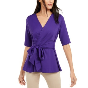 Alfani Faux-Wrap Tie-Front Peplum Blouse, Size Medium