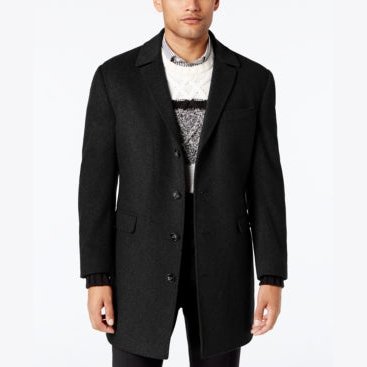 Calvin Klein Mens Minneapolis Wool-Blend Slim-Fit Overcoat, 42 R/Black