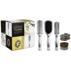 9PC Glitterati Culture Hair Styling Set Pro Round Styling Anti Static Paddle