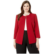 Anne Klein Womens Red Open Front Crepe Jacket, Plus Size 0X