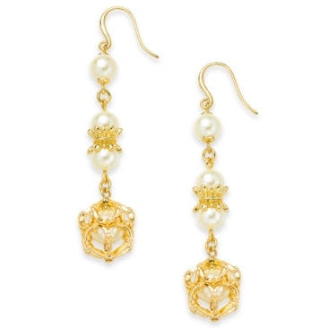 Charter Club Gold-Tone Imitation Pearl Linear Drop Earrings