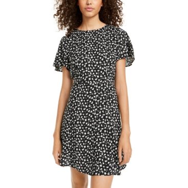 City Studios Juniors Printed Flutter-Sleeve Dress, Large