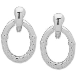 Anne Klein Silver-Tone Basket Weave Textured Doorknocker Clip-on Drop Earrings