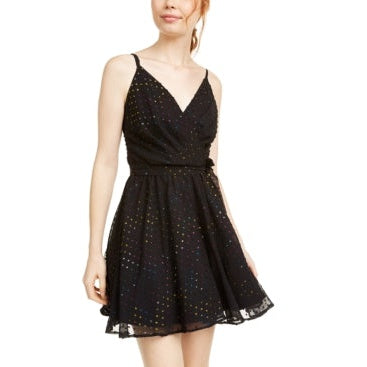 As U Wish Juniors Metallic-Dot Chiffon Dress, Size 3