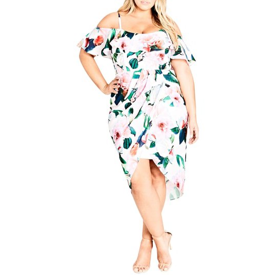 City Chic Womens Plus Love Me Do Floral Print Off-The-Shoulder Party Dress, 14