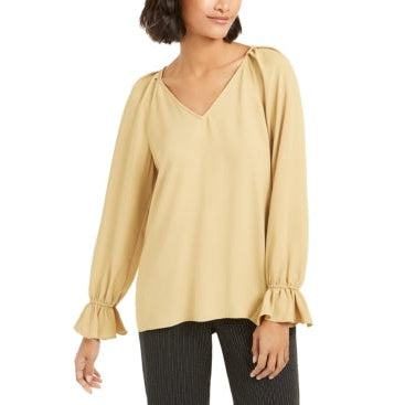 Bar Iii Pleated Bell-Sleeve Top, Medium