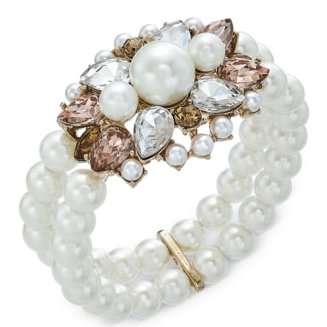 Charter Club Gold-Tone Crystal, Stone & Imitation Pearl Double-Row Bracelet