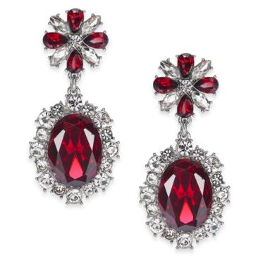 Charter Club Silver-Tone Red Stone and Crystal Drop Earrings