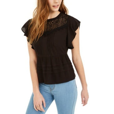 American Rag Juniors Lace-Trimmed Flutter-Sleeve Top, Size XXL