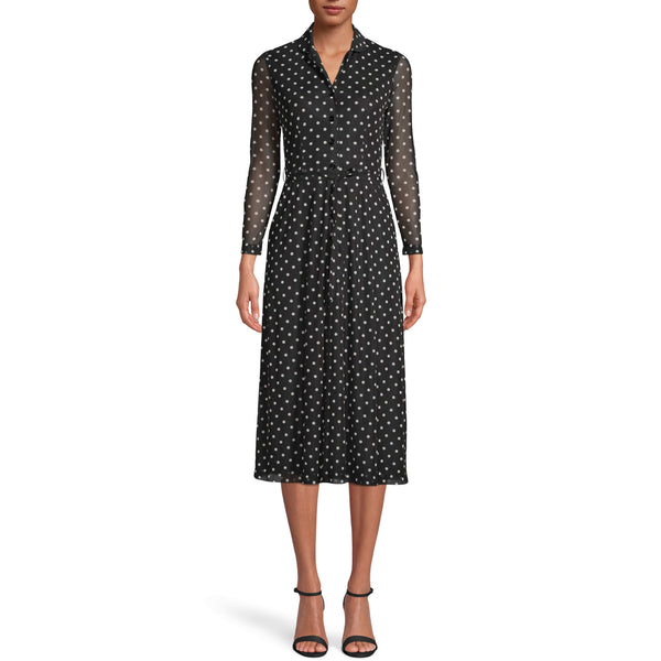 Anne Klein Polka Dot Long Sleeve Shirtdress, Size 14