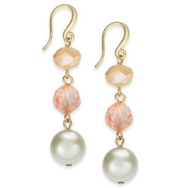 Charter Club Gold Stone Imitation Pearl Linear Drop Earrings