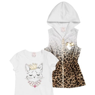 Belle Du Jour Big Girls Hooded Vest and Print T-Shirt Set, XL