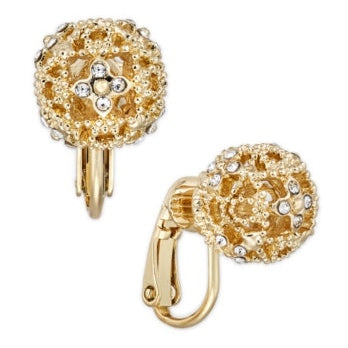 Charter Club Gold-Tone Pave Filigree Clip-on Stud Earrings