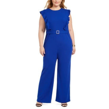 Betsey Johnson Womens Blue Jewel Neck Wide Leg Jumpsuit Size 18W