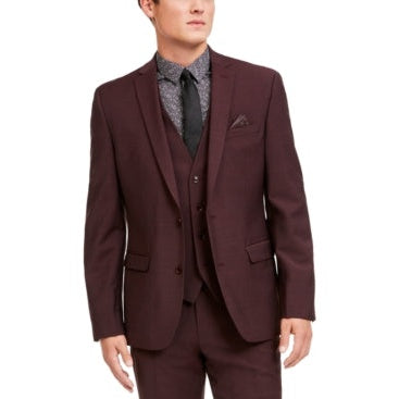 Bar III Mens Wool Blend Business Two-Button Suit Jacket, 38R/Burgundy
