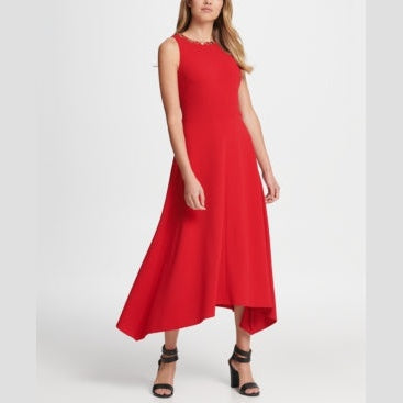 DKNY Womens Dress Red Sheath Hankerchief-Hem Necklace, Size 12